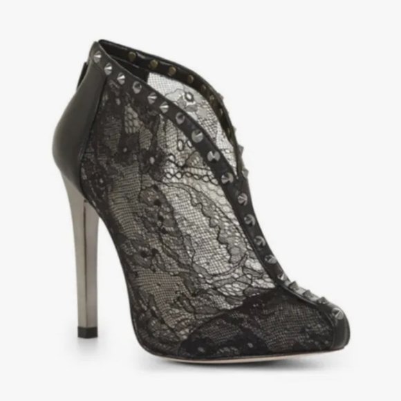 BCBGMaxAzria Shoes - BCBG Maxazria Black Whim Lace Studded High Heel Booties Sz 6M